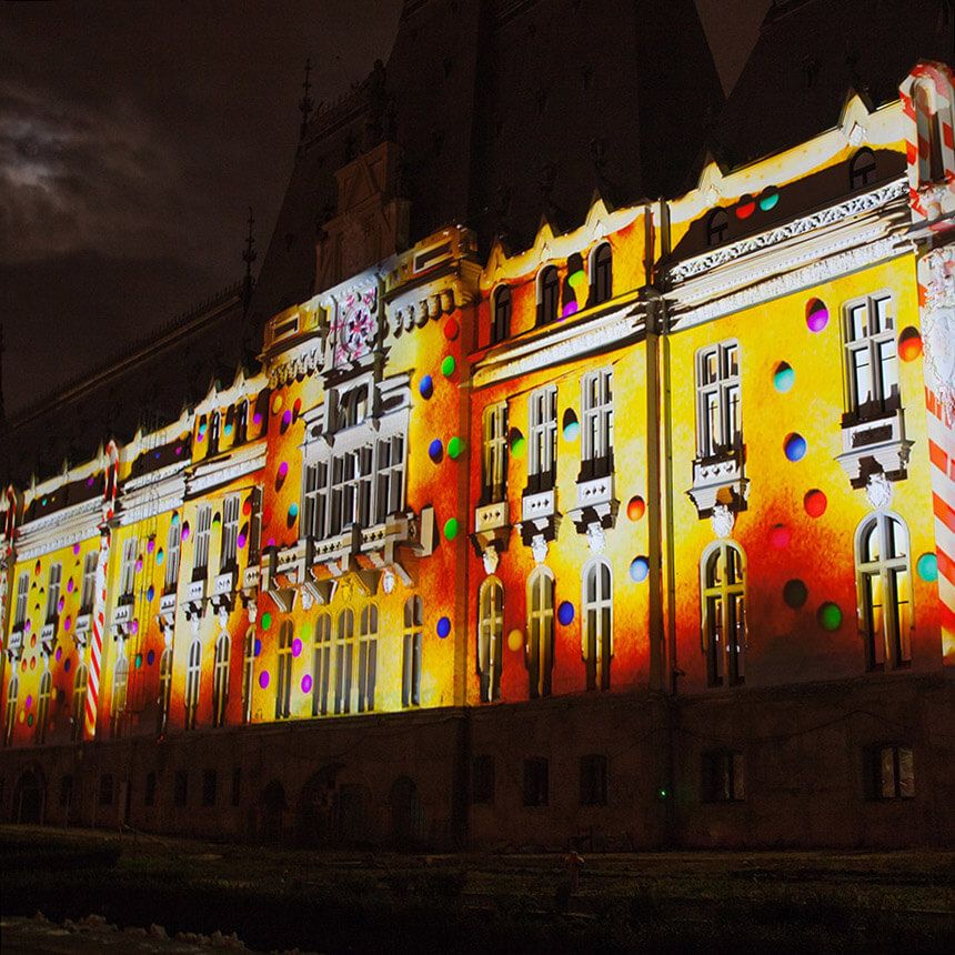 Large screen 3D projection mapping Christmas in Iasi, Rumänien