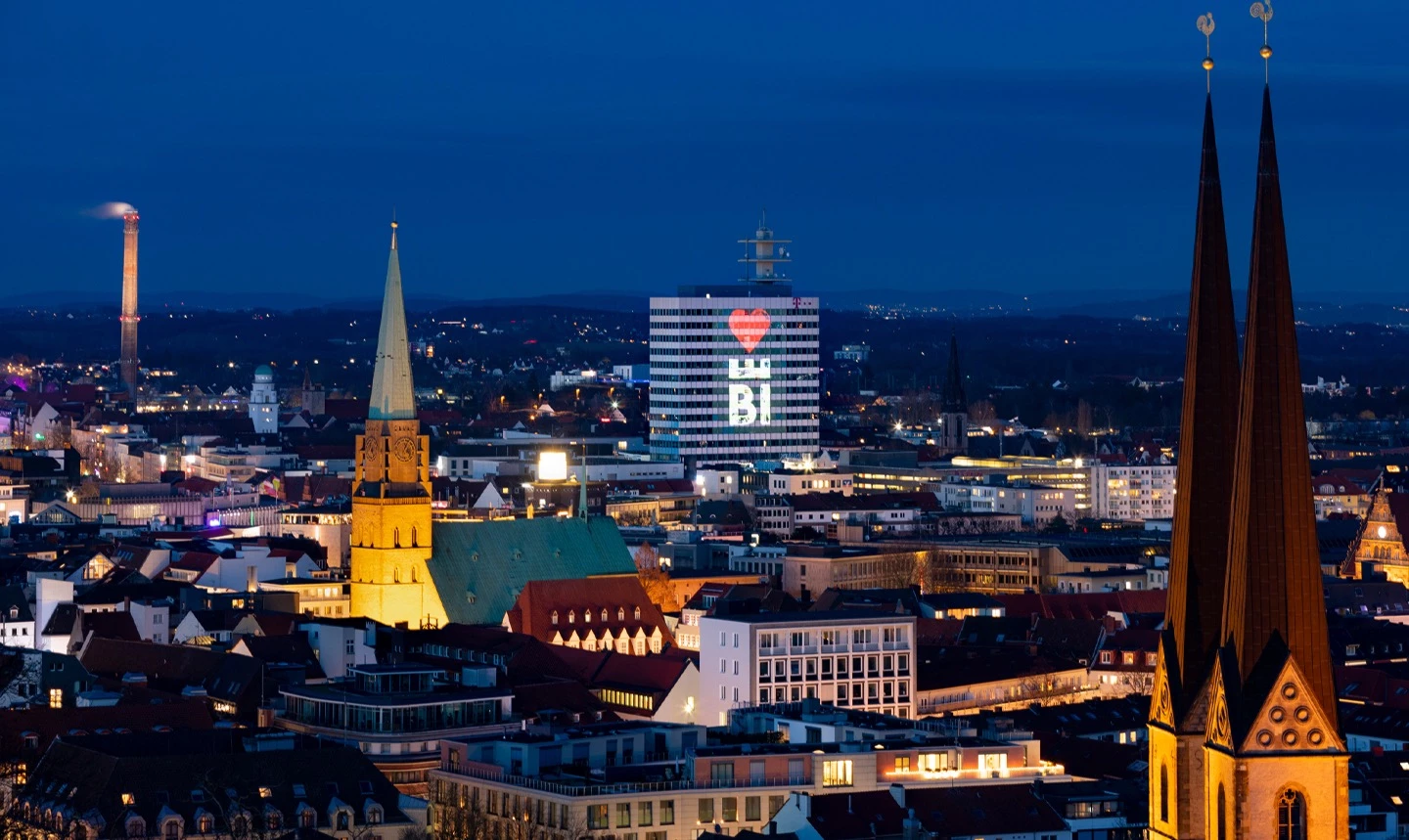 Lichtprojektion Hochhaus Bielefeld