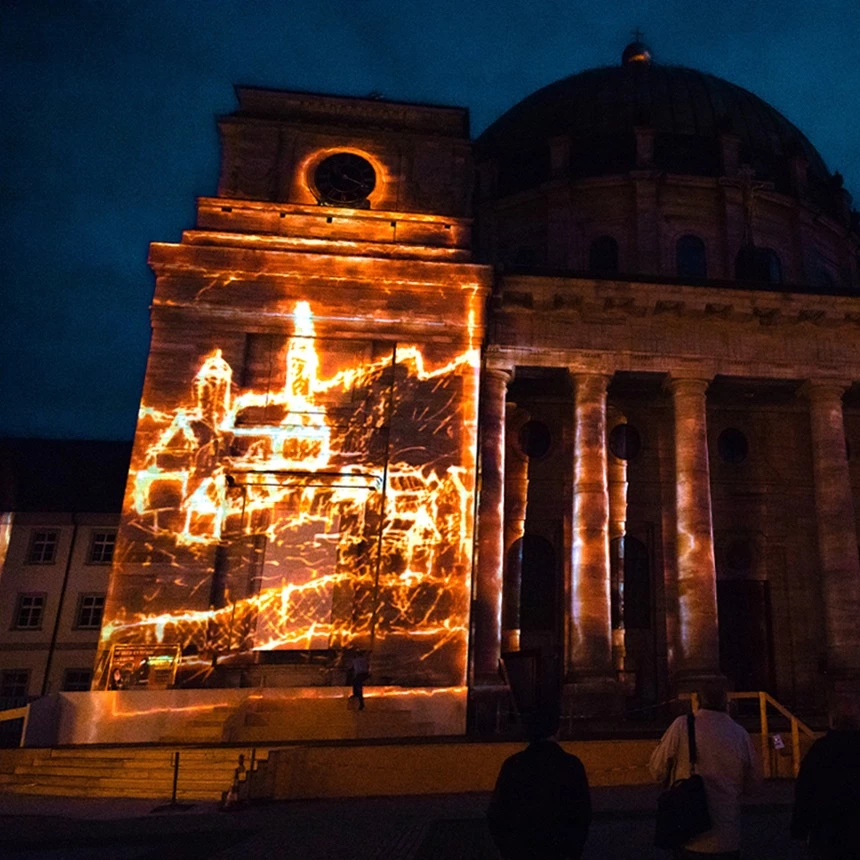 3D video mapping shows the landscape as an effective theater backdrop for the cathedral festival in St Blasien