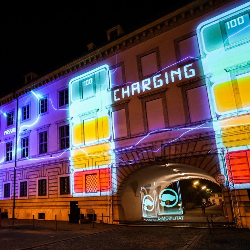 Projektion eines Ladebalkens als Countdown für 3D Video Mapping zur IAA Mobility