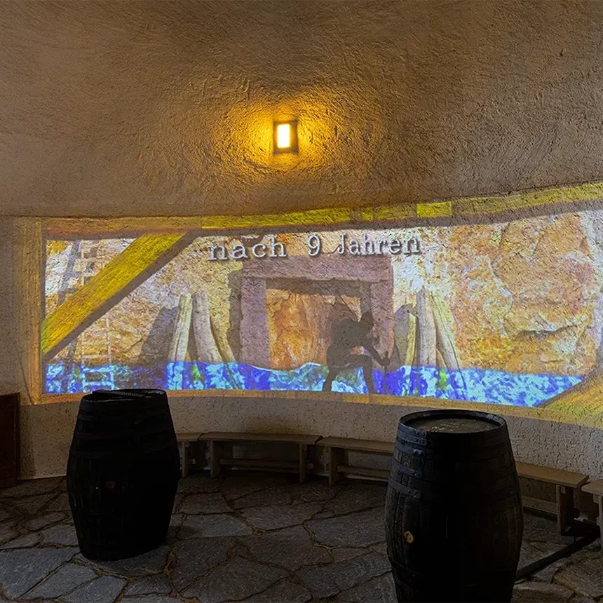 Panoramaprojektion zum historischen Brunnenbetrieb im Museum Schloss Augustusburg