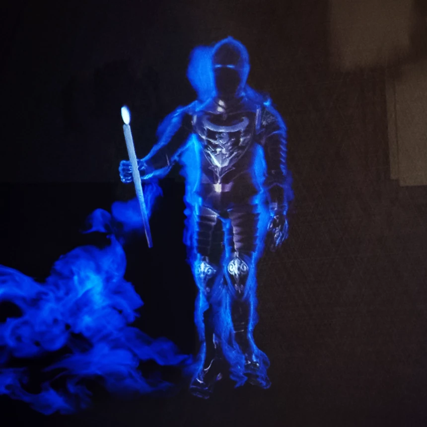Mystical hologram projection in Arenfels Castle: the holo projection shows a knight in 3D