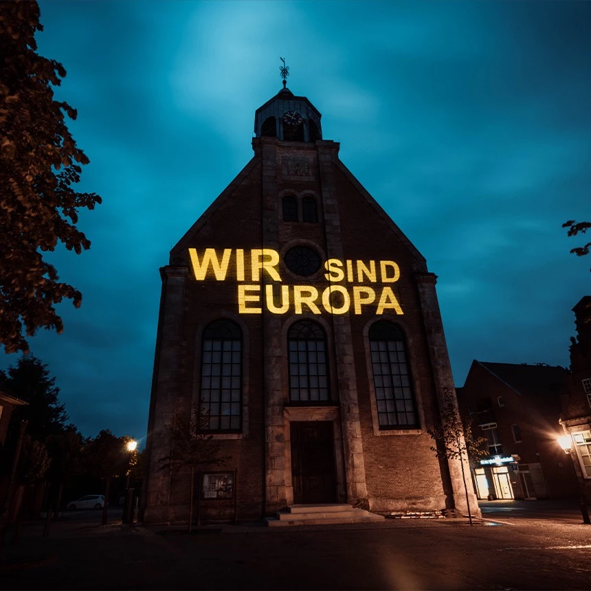 Building projection of the lettering: We are Europe