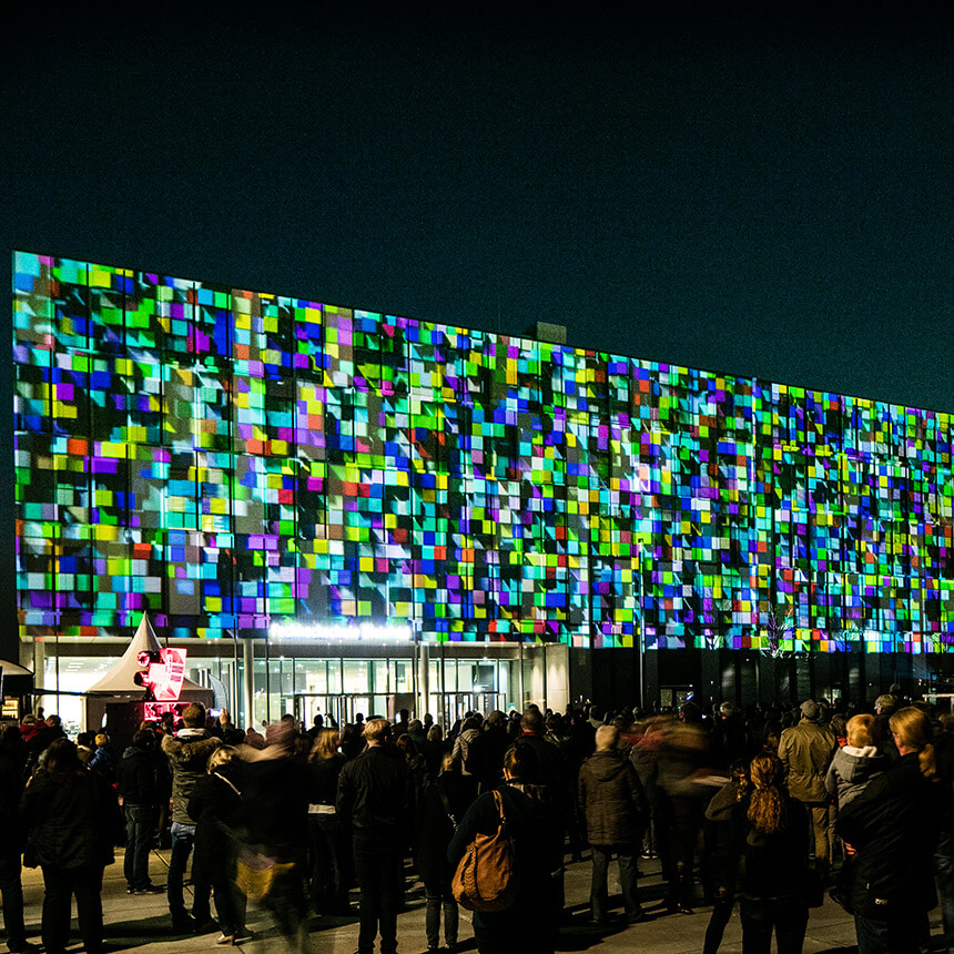 3D video mapping pixel opening at Bielefeld University of Applied Sciences